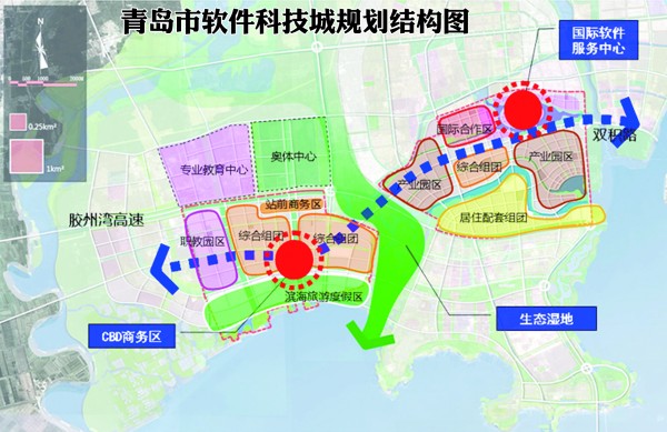 记者查看地图发现,青岛市科技城位于高新区及城阳区红岛,河套